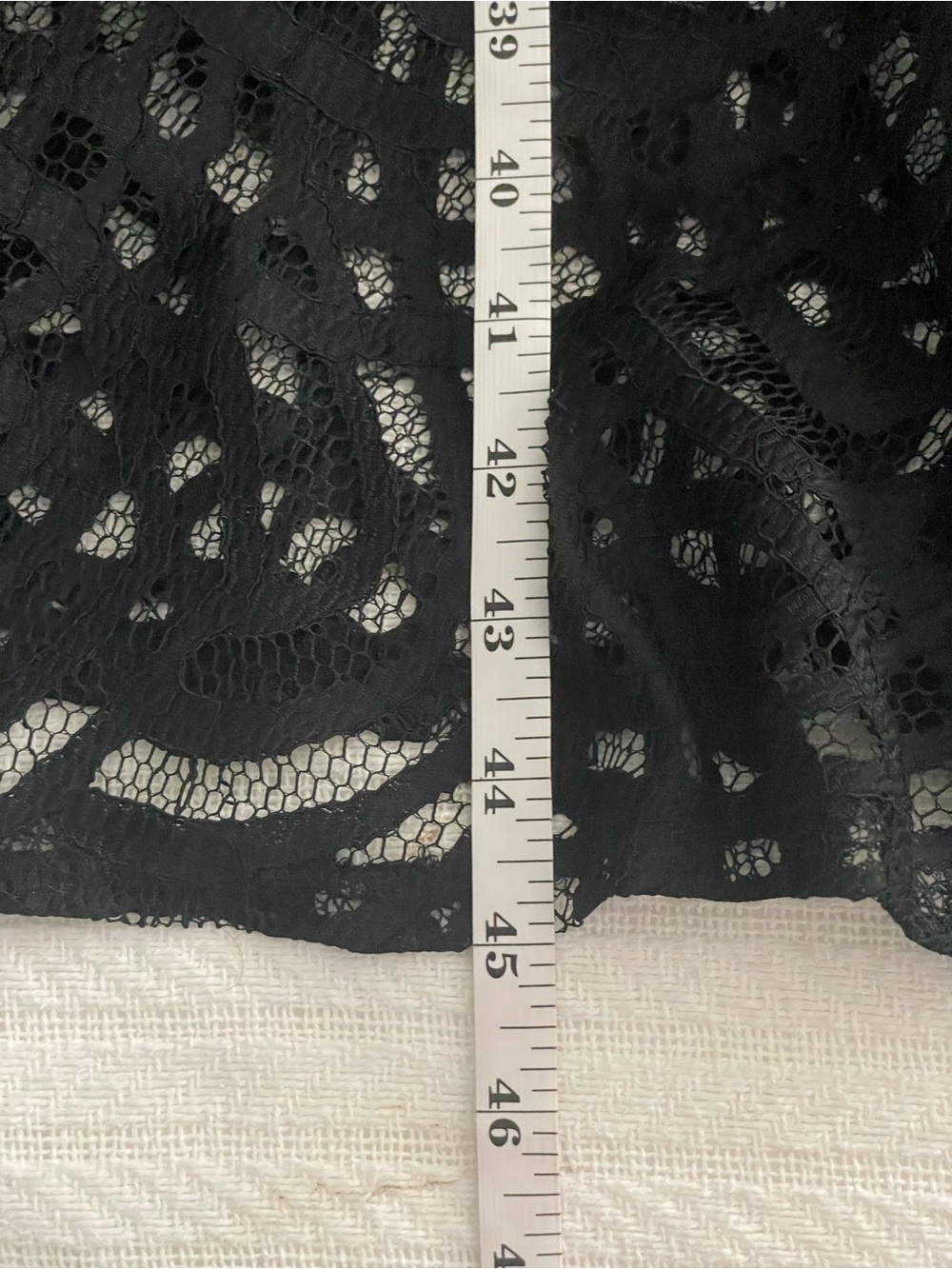Black Lace V-Neck Dress with asymmetrical bottom and lace sleeves. 4X, 26/28W - Picture 8 of 10